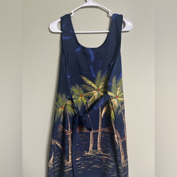 VTG 90s Looking Good Tropical Shift Dress Hawaiian Sleeveless Size Large Palm - Picture 2 of 7